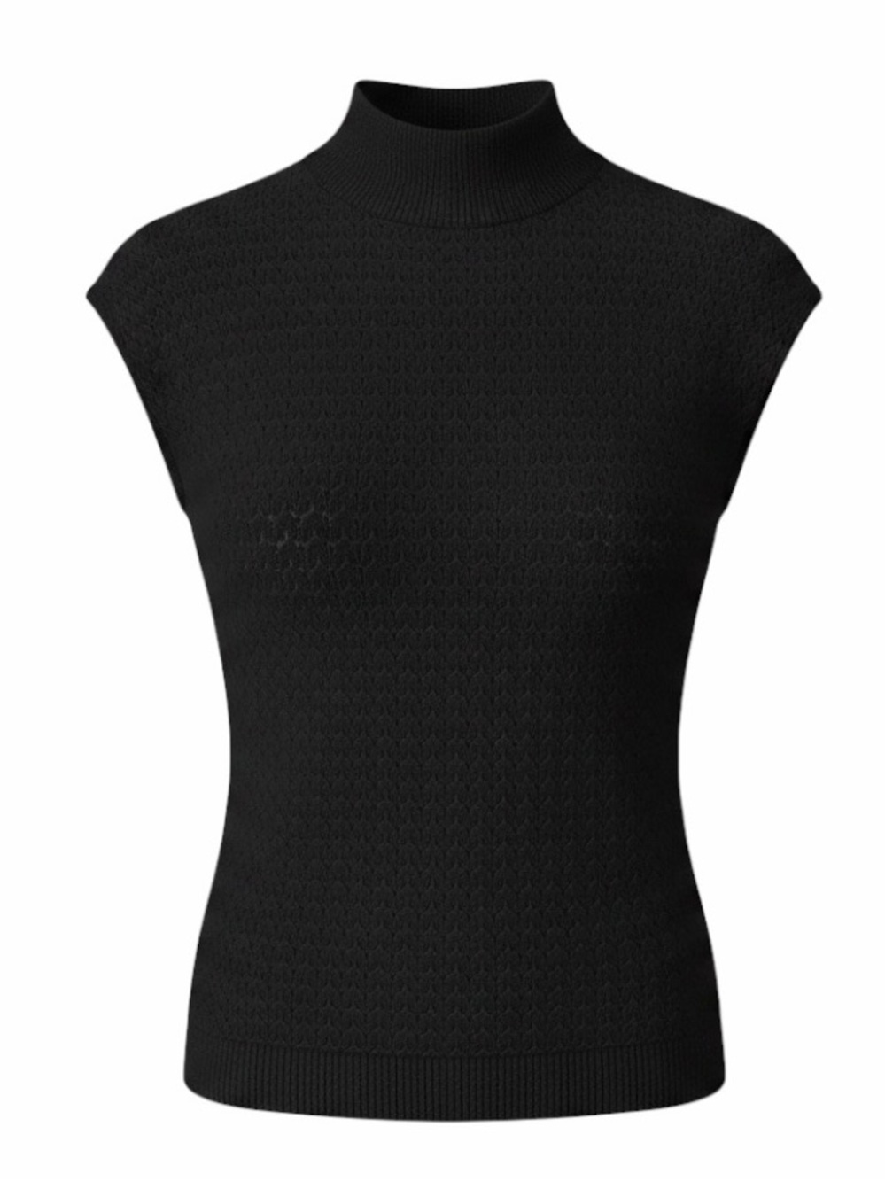 Bebe Black Mock Neck Short Cap Sleeve Pointelle Knit Sweater Size Medium